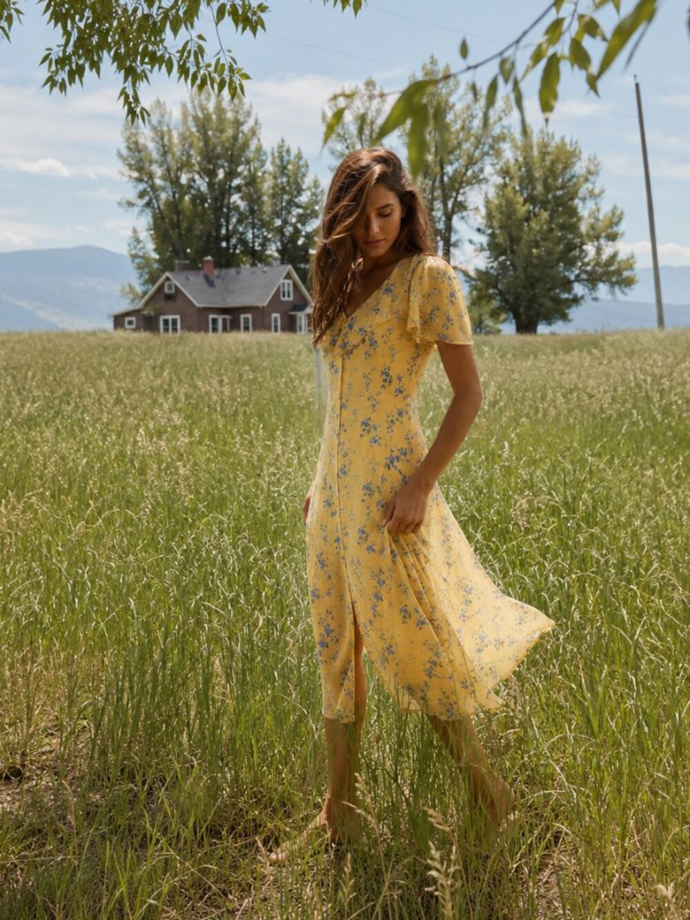 Christy Dawn The Daisy Dress in Lemon Orchard Size Small Yellow Floral Midi